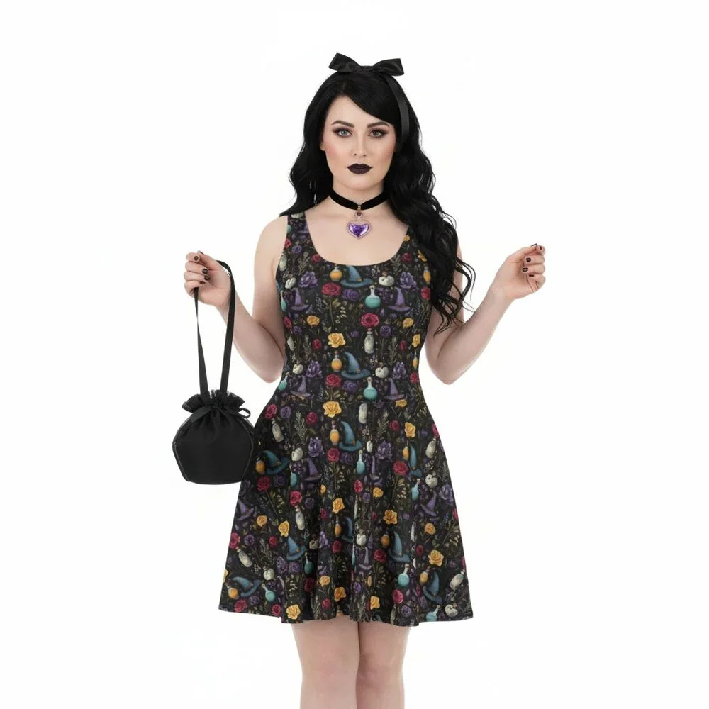 Whimsigoth Witchy Goth Fit & Flare Dress - Picture 12 of 14